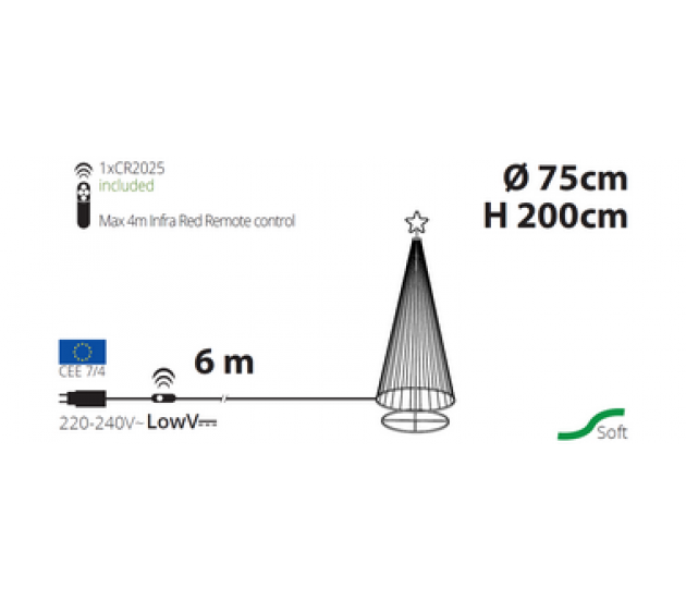 Albero conico 304 gocce di luce pixel led, H 200 cm, RGB